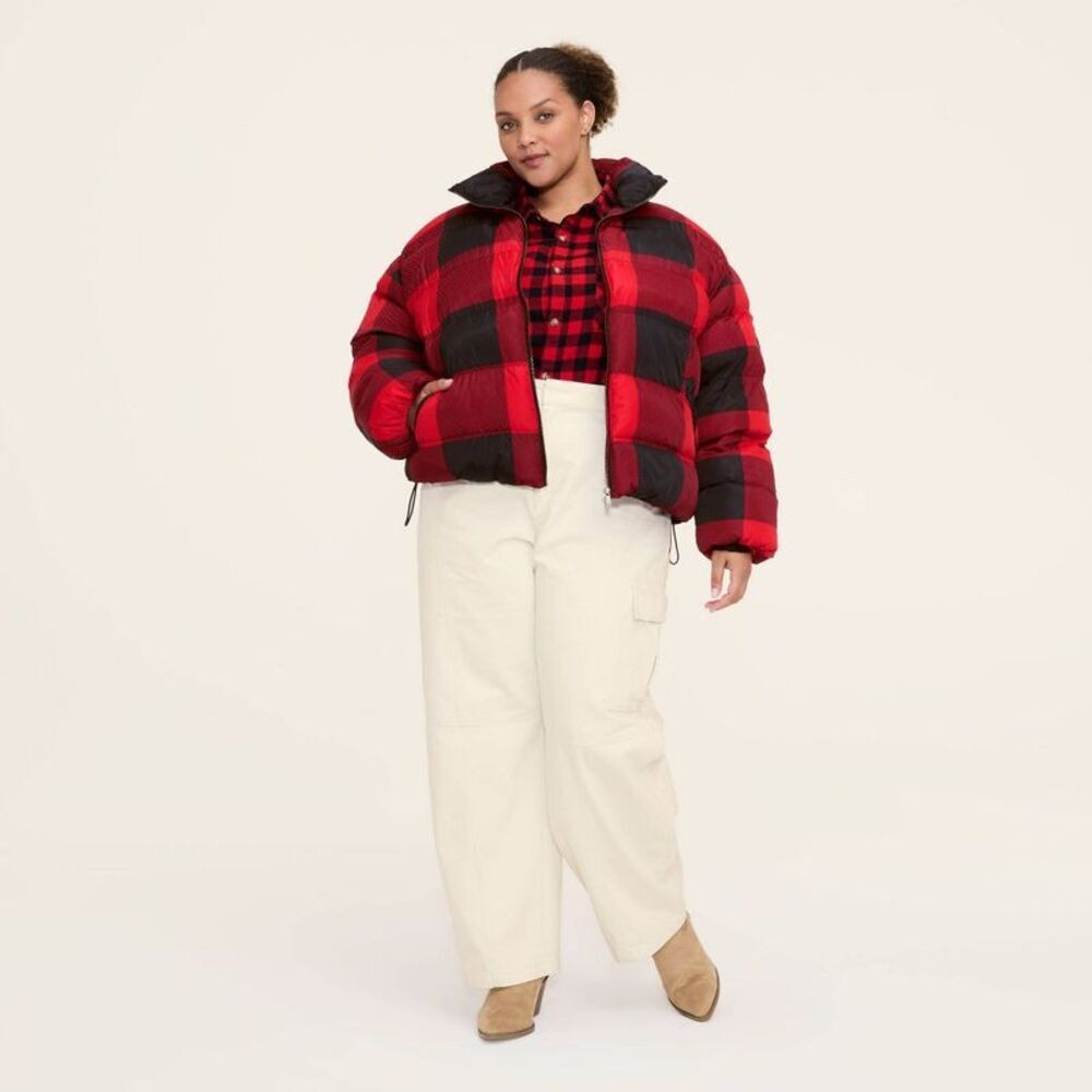Women's Buffalo Check Puffer Jacket - Woolrich Red/Black XXL